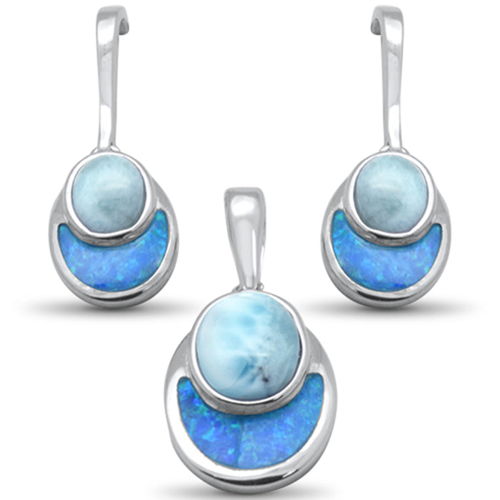 CLOSEOUT! Natural Larimar & Blue Opal .925 Sterling Silver Earring & Pendant Set