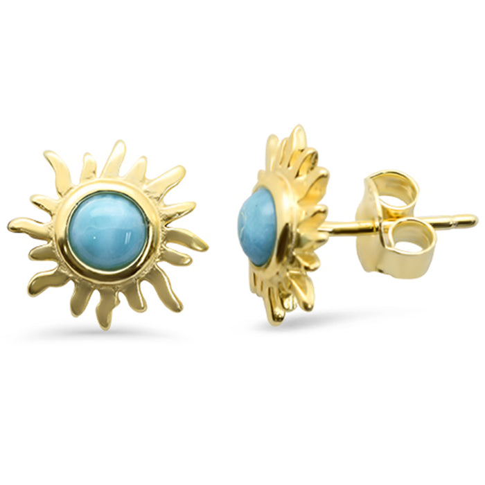 CLOSEOUT!Yellow Gold Plated Natural Larimar Sun .925 Sterling Silver Earrings