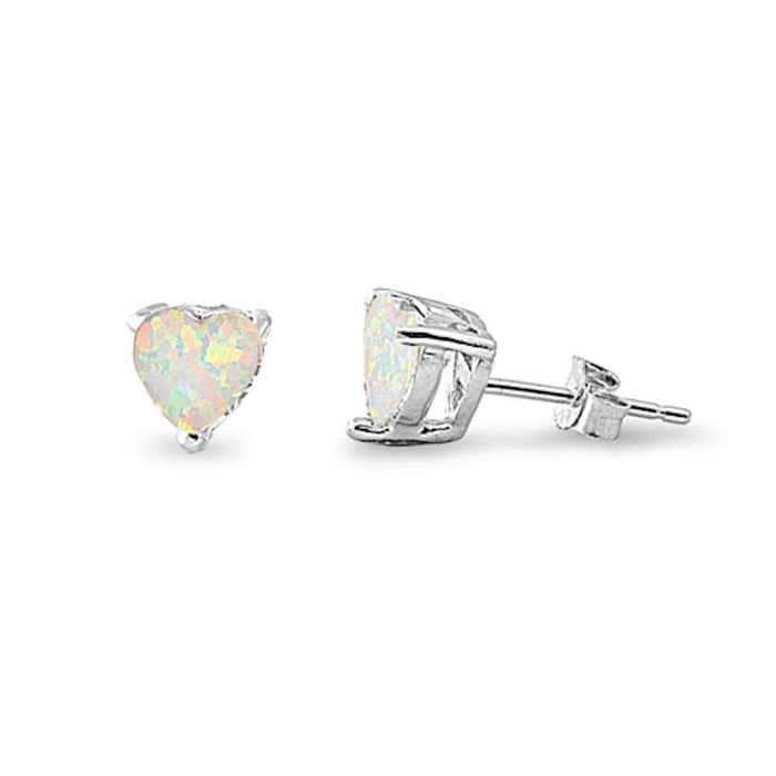 White Opal Heart .925 Sterling Silver Earrings