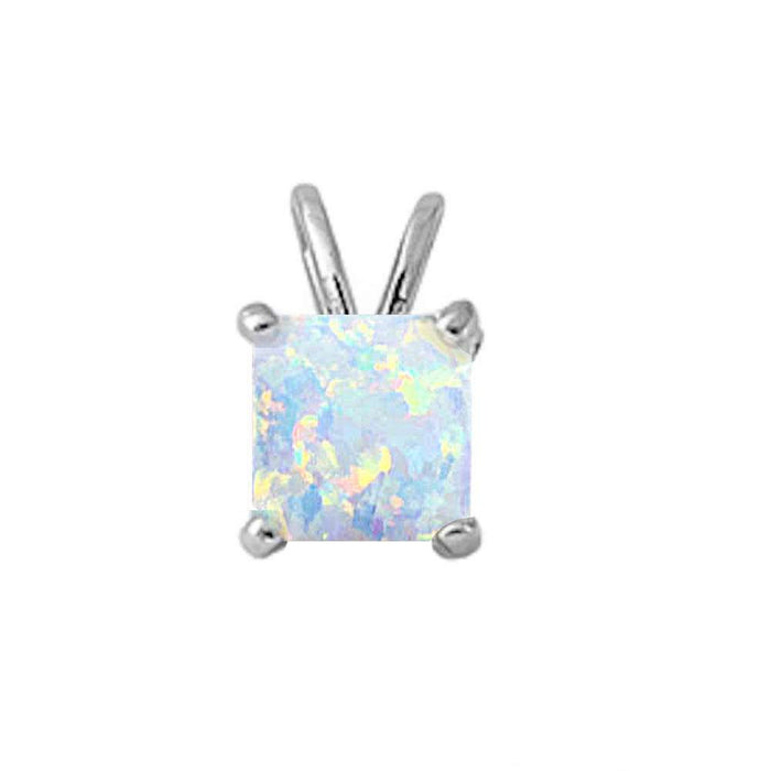 Princess Cut White Opal .925 Sterling Silver Pendant