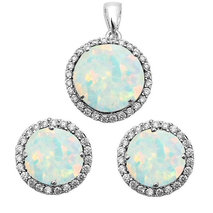 CLOSEOUT! White Opal & Cubic Zirconia .925 Sterling Silver Pendant & Earring Set