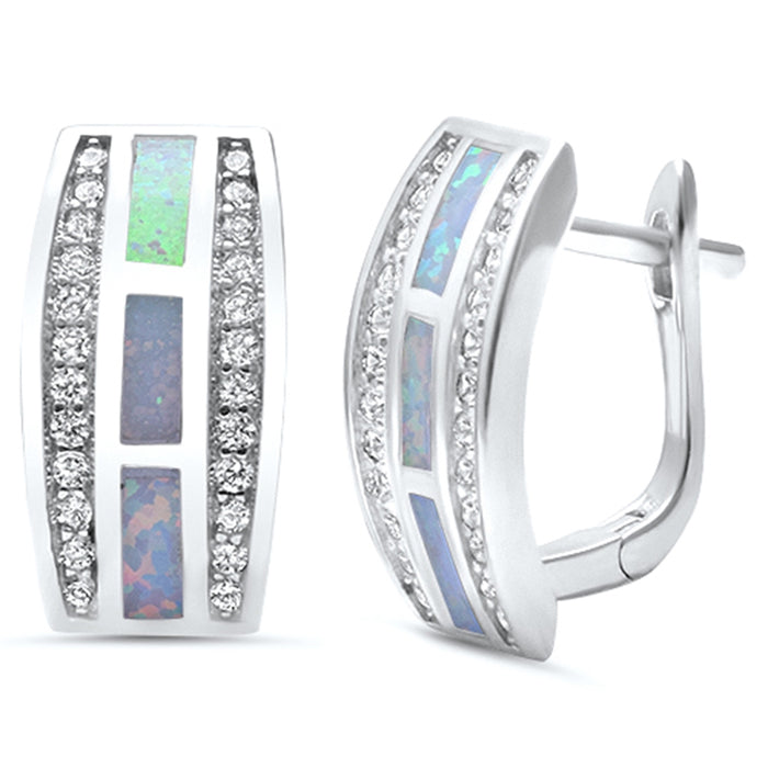 New Fashion Lab Created White Opal & Cz .925 Sterling Silver Earrings