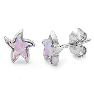 Pink Opal Starfish .925 Sterling Silver Earrings