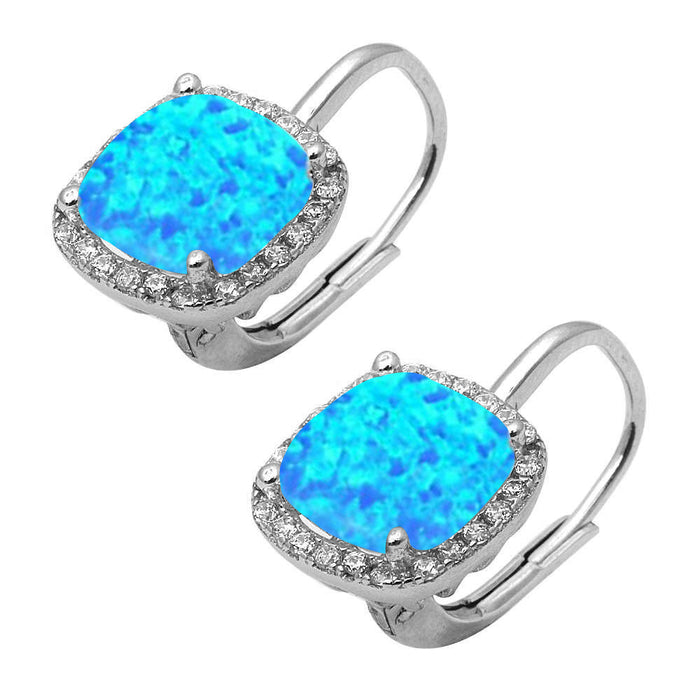 CLOSEOUT! Cushion Cut Blue Opal & Cubic Zirconia .925 Sterling Silver Earrings