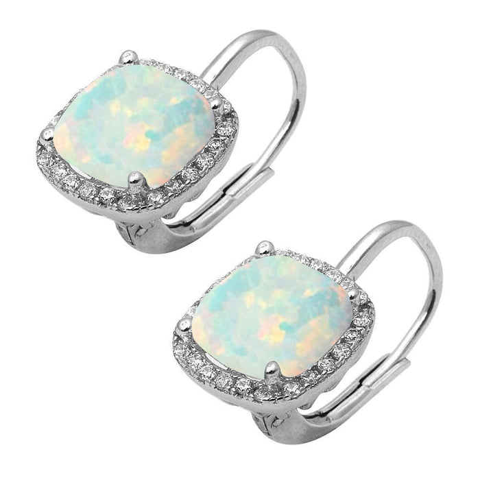 CLOSEOUT! Cushion Cut White Opal & Cubic Zirconia .925 Sterling Silver Earrings