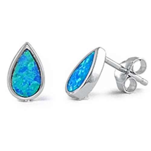 Blue Opal Drop Stud Earrings .925 Sterling Silver