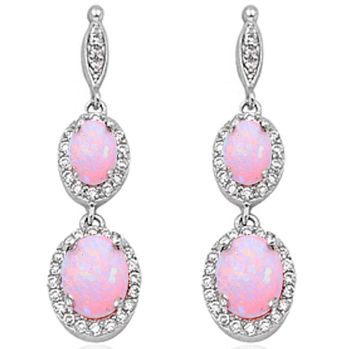 Dangle Lab Created Pink Opal .925 Sterling Silver Earrings