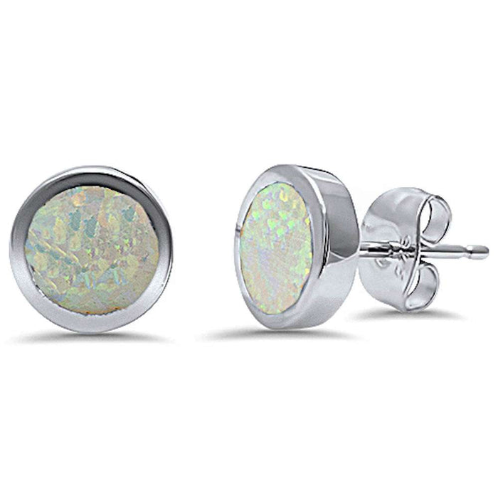 CLOSEOUT! Bezel White Fire Opal .925 Sterling Silver Earring