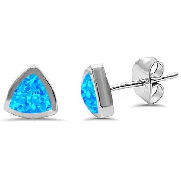 CLOSEOUT! Trilion Shape Blue Opal .925 Sterling Silver Earring