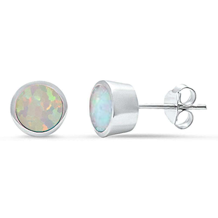 White Opal Bezel Stud .925 Sterling Silver Earrings