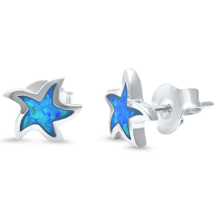 Blue Opal Star .925 Sterling Silver Earrings