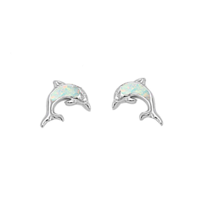 Cute White Opal Dolphine Stud .925 Sterling Silver Earrings