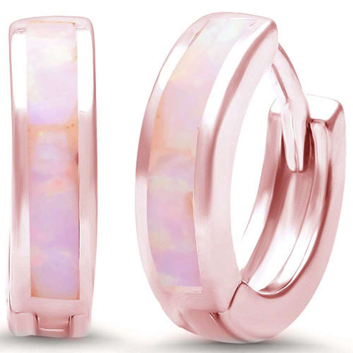 Rosegold Plated Pink Opal .925 Sterling Silver Hoop Huggie Earrings
