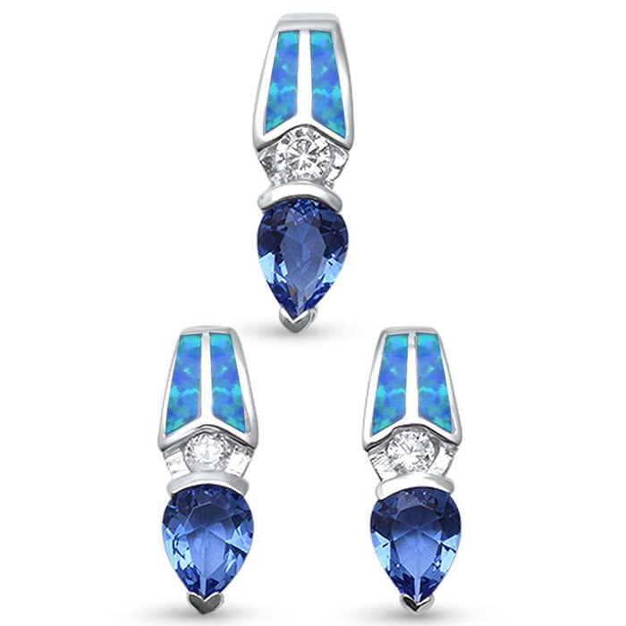 CLOSEOUT! Blue Opal Bug & Tanzanite Cubic Zirconia .925 Sterling Silver Pendant Set
