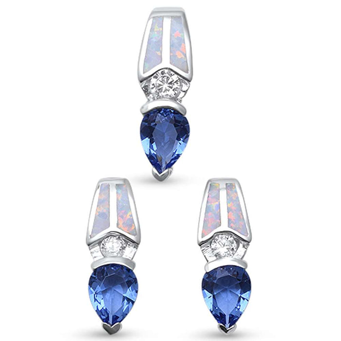 CLOSEOUT! White Opal Bug & Tanzanite Cubic Zirconia .925 Sterling Silver Pendant Set
