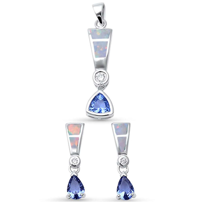 CLOSEOUT! White Opal & Tanzanite Cubic Zirconia .925 Sterling Silver Pendant Set