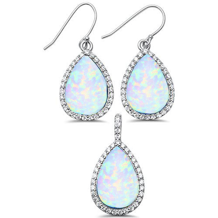 CLOSEOUT! White Opal & CZ .925 Sterling Silver Pendant & Earring Set