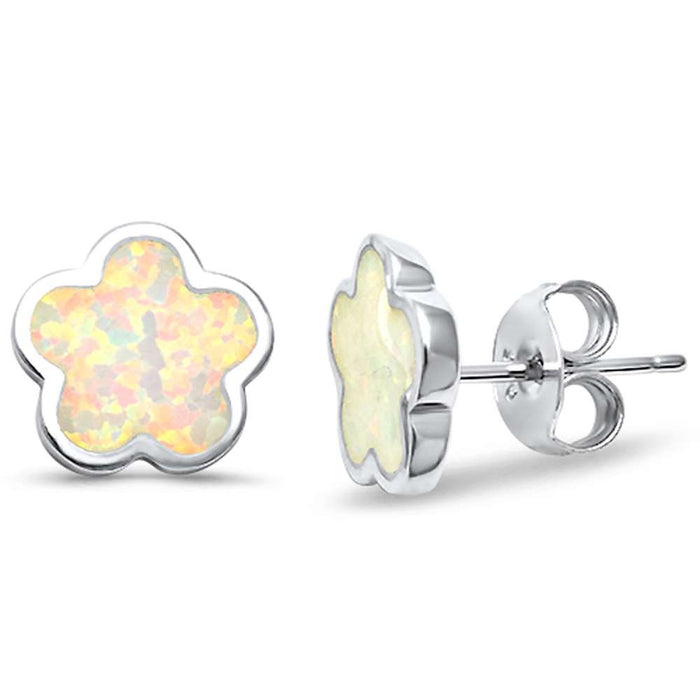Lab Created White Opal Flower .925 Sterling Silver Earrings