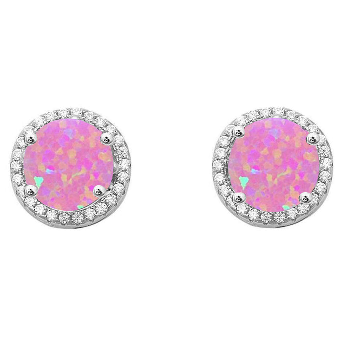 CLOSEOUT! Halo Pink Opal & Cubic Zirconia .925 Sterling Silver Earrings
