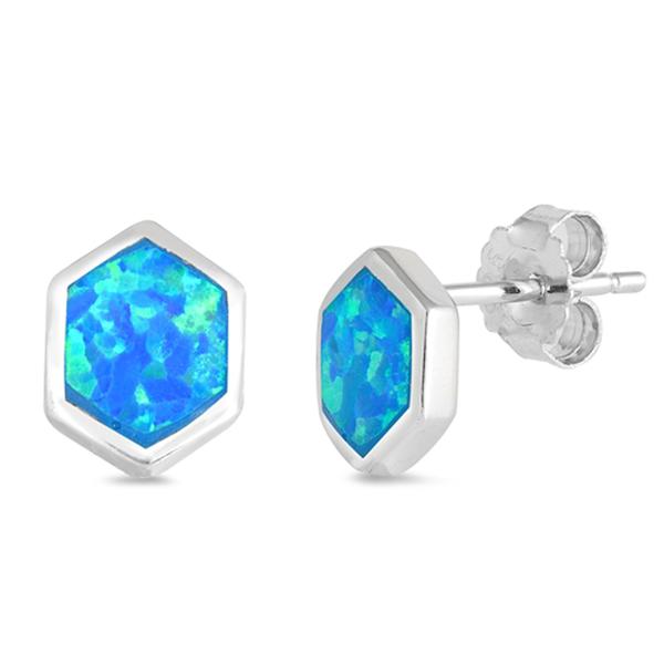 CLOSEOUT! Blue Opal Hexagon .925 Sterling Silver Earrings