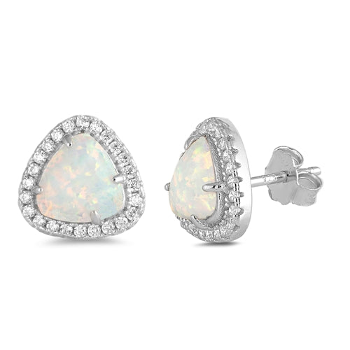 CLOSEOUT! White Opal & Cz Trillion Cut .925 Sterling Silver Earrings