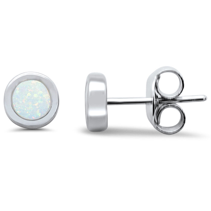 Round White Opal Stud .925 Sterling Silver Earrings