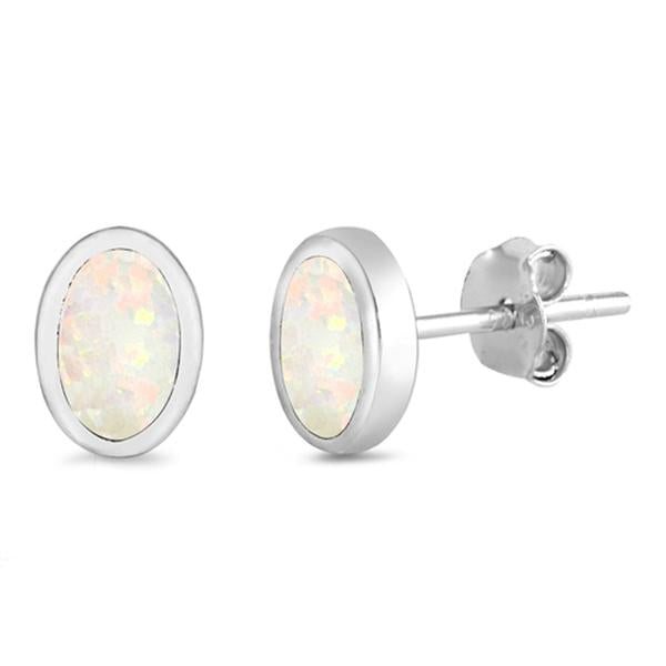 White Opal Oval Shape .925 Sterling Silver Earrings