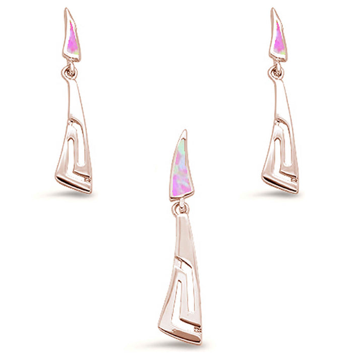 CLOSEOUT! Rose Gold Plated Pink Opal Filigree Dangling Earring & Pendant .925 Sterling Silver Set