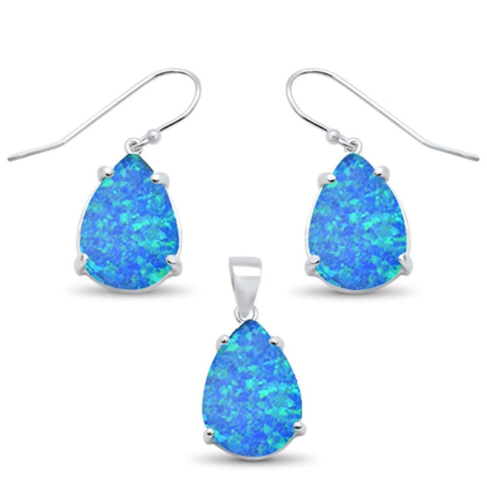 CLOSEOUT! Blue Opal Pear Shape Dangle .925 Sterling Silver Earrings
