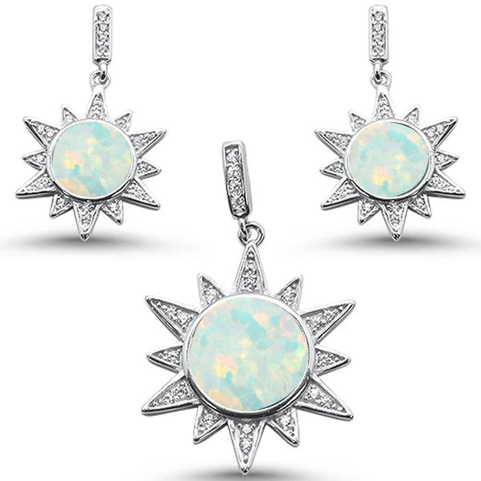 CLOSEOUT! White Opal Elegant Starburst .925 Sterling Silver Earring & Pendant Set