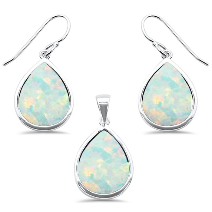 CLOSEOUT! Pear White Opal .925 Sterling Silver Pendant & Earring Set