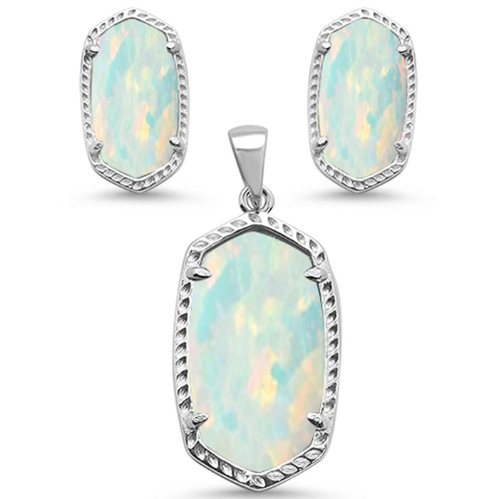 CLOSEOUT! New White Opal .925 Sterling Silver Pendant & Earring Set