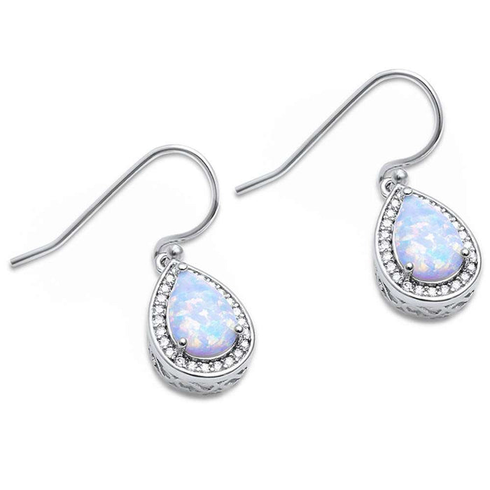Pear Shape White Opal & Cubic Zirconia .925 Sterling Silver Earrings