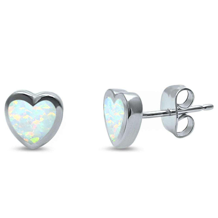 White Opal Heart Stud .925 Sterling Silver Earring