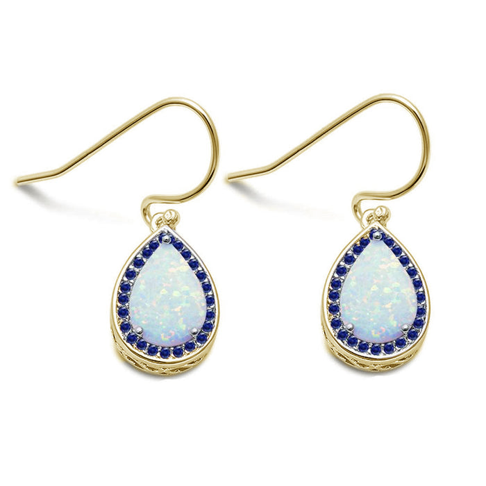 Yellow Gold Plated White Opal Pear Shape .925 Sterling Silver Earrings