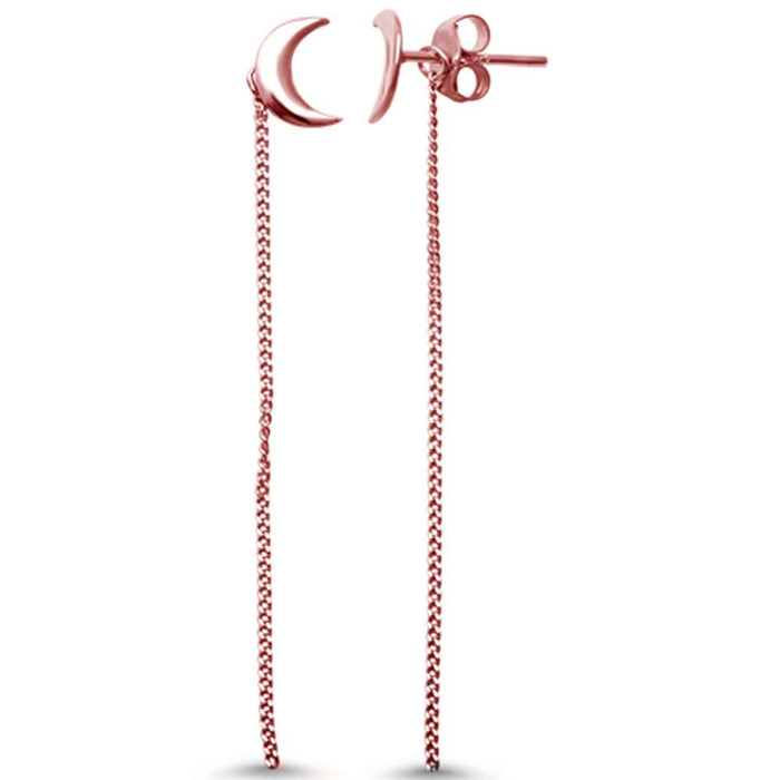CLOSEOUT! Rose Gold Plated Half Moon Celestial Drop Dangle .925 Sterling Silver Earrings
