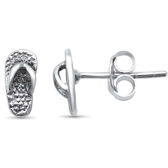 Plain Beach Flip Flop Sandal .925 Sterling Silver Earrings