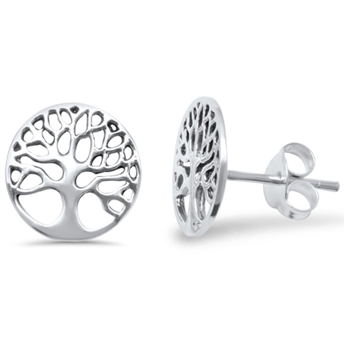 CLOSEOUT! Plain Round Tree of Life Studs .925 Sterling Silver Earrings