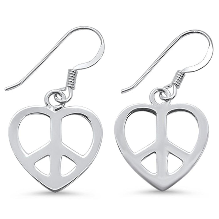 CLOSEOUT! Plain Heart Peace Sign Dangling .925 Sterling Silver Earrings