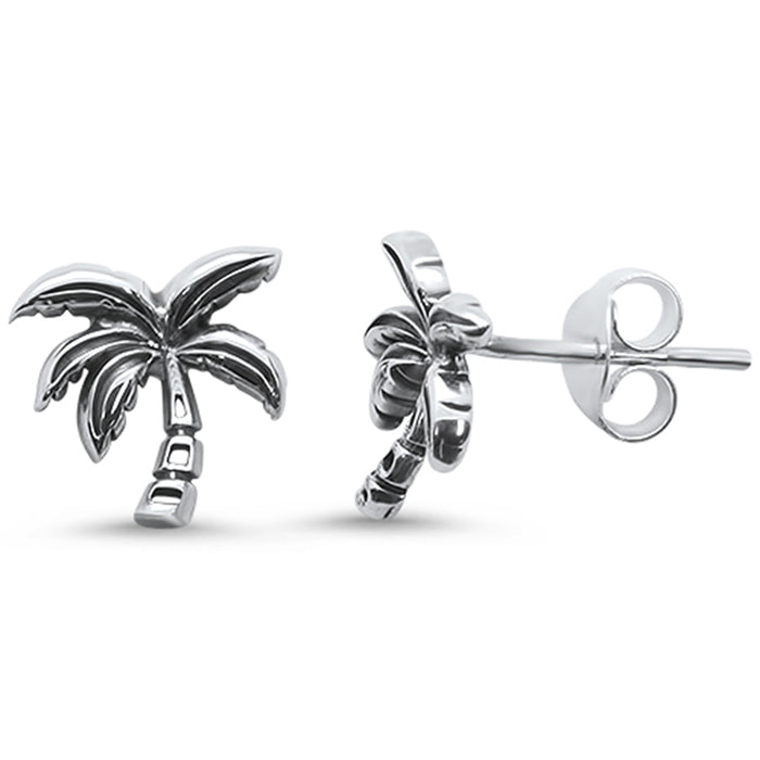 CLOSEOUT! Plain Palm Tree Stud .925 Sterling Silver Earrings