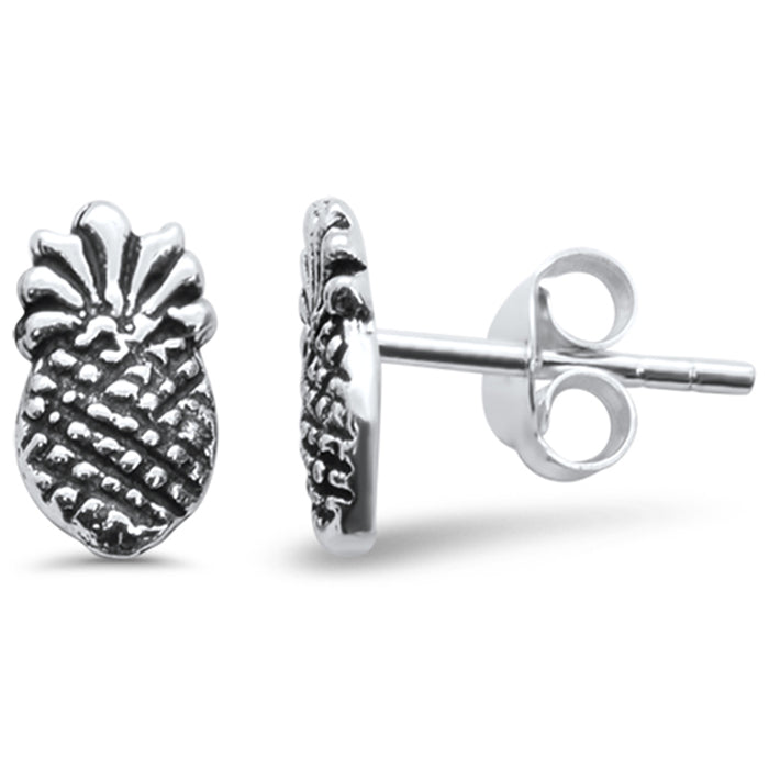 CLOSEOUT! Plain Pineapple Design Stud .925 Sterling Silver Earrings