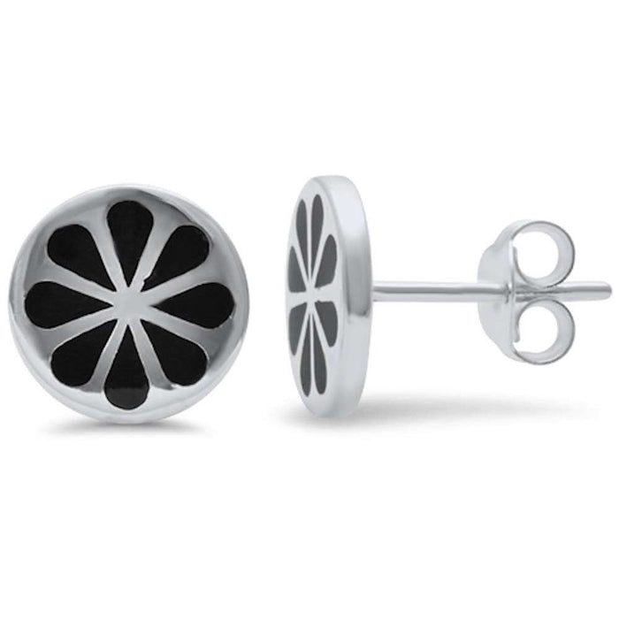 CLOSEOUT!Black Onyx Floral Design .925 Sterling Silver Earring