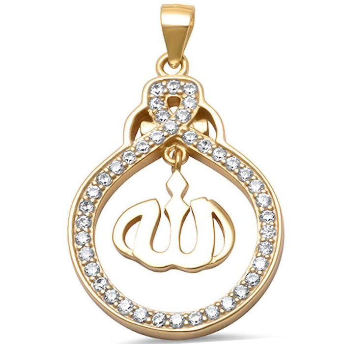 CLOSEOUT!Yellow Gold Plated Cz Allah Charm .925 Sterling Silver Pendant
