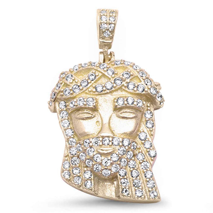 CLOSEOUT! Yellow Gold Plated Cubic Zirconia Studded Jesus .925 Sterling Silver Pendant