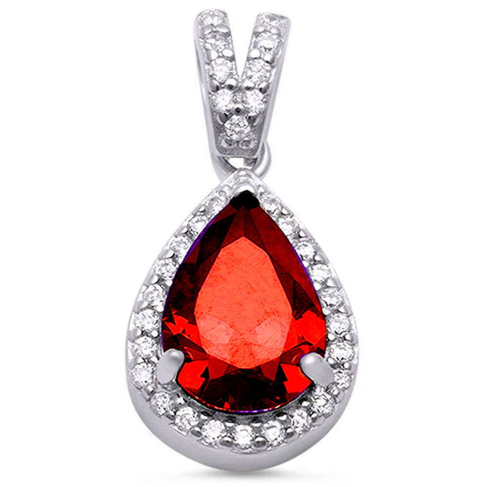 Pear Garnet & Cubic Zirconia .925 Sterling Silver Pendant