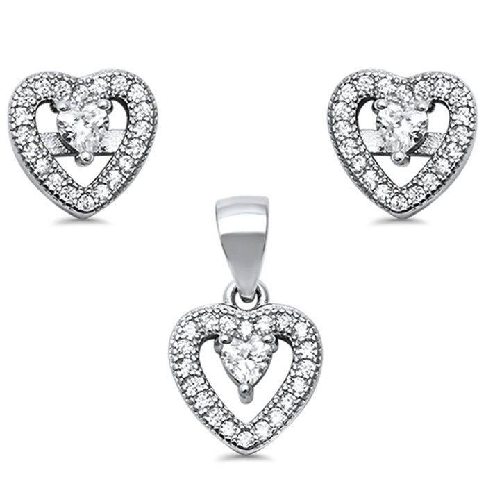 CLOSEOUT! Pave Cubic Zirconia .925 Sterling Silver Earring and Pendant Set