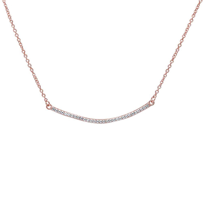 CLOSEOUT! Rose Gold Plated Cz Bar .925 Sterling Silver Pendant Necklace