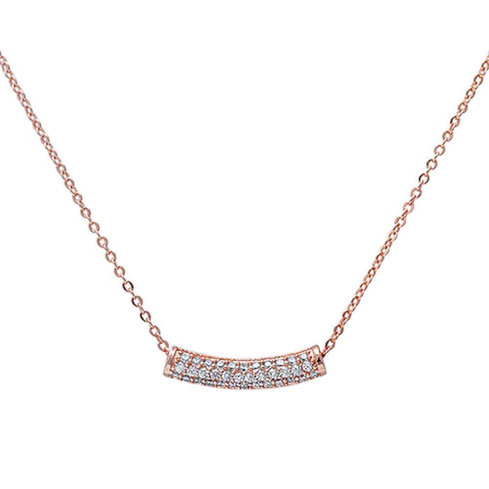 CLOSEOUT! Rose Gold Plated Micro Pave Cz Bar .925 Sterling Silver Pendant Necklace