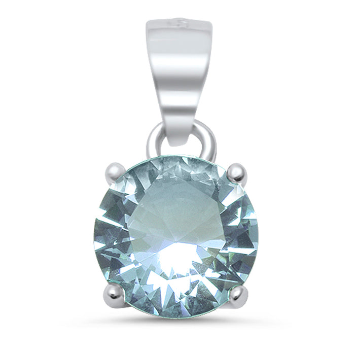 Round Aquamarine .925 Sterling Silver Solitaire Pendant