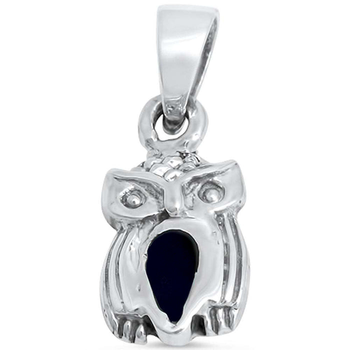 CLOSEOUT!Black Onyx Owl .925 Sterling Silver Pendant Charm